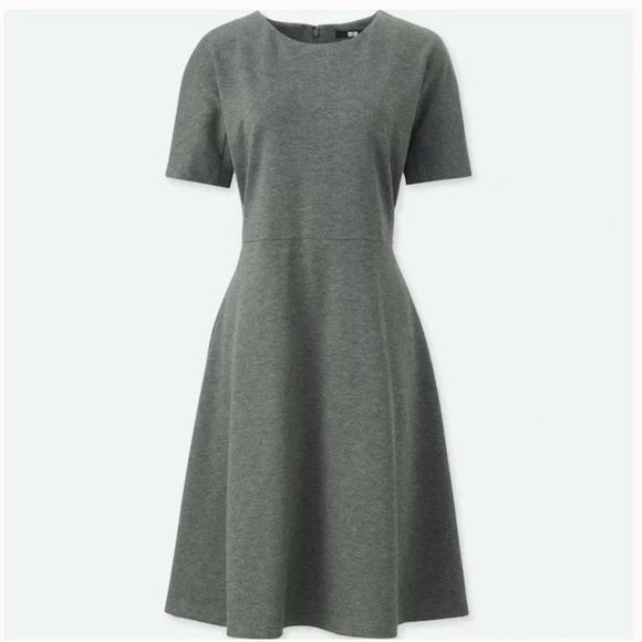 Uniqlo Half Sleeve Ponte Flare Dress Gray S - Picture 2 of 6